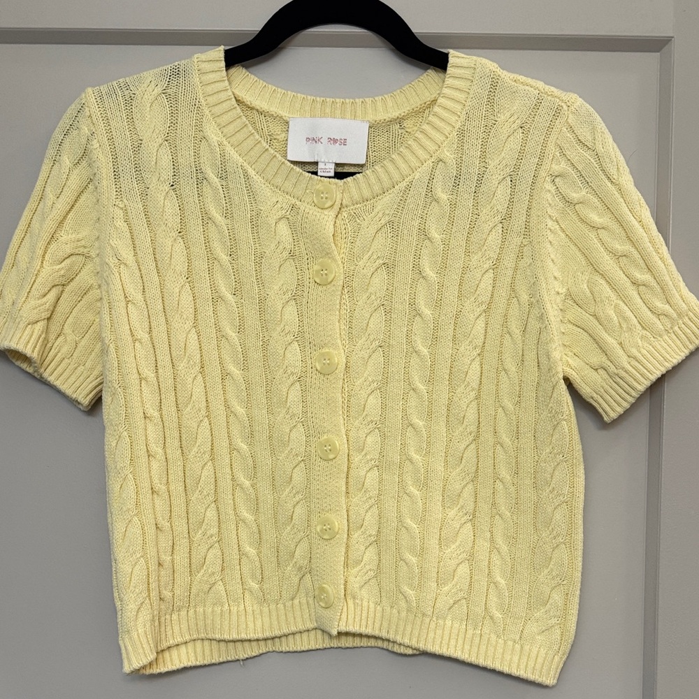 Pink Rose Soft Yellow Knit Sweater